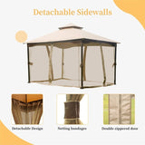 10'x13' Gazebo, Outdoor Gazebo with Mosquito Netting, Metal Frame Double Roof Soft Top Patio Gazebo W1859112528