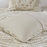 Tufted Cotton Chenille Medallion Fringe Coverlet Mini Set Taupe Full/Queen B03597574