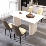 63 "medieval modern cream style MDF dining table and PU dining chair set 4. Assemble Desktop and 21982714