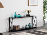 Triamine Board Cross Iron Frame Porch Table Sofa Side Table Black Wood Grain 72302978