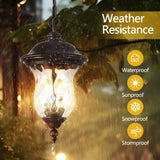 Rustic Outdoor Hanging Lantern, Weatherproof Vintage Pendant Light with Clear Glass Shade, W1340P209948