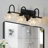 Retro 3-Light Bathroom Vanity Light Fixture - Black Finish with Crystal Glass Shades, Wall Mounted W1340P206720
