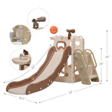 ZNTS 5 In 1 Kids Slide and Climber Playset, Freestanding Toddler Playground with Basketball Hoop, W2181139406