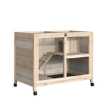 ZNTS Pet cage /Wood Rabbit Hutch-Natural （Prohibited by WalMart） 19946198