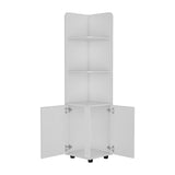62H" Tall Corner Cabinet with 3-Tier Shelf and 2-Door, White B097133210