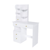 White dressing table, mirror and LED light, 5-drawer dressing table, movable and hidden mirror, 25456089