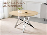 37Inch Round Dining Table, Small Round Kitchen Table With Silver Metal Legs, Suitable For 2 To 4 W3357P395501