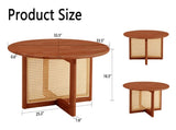A natural and elegant deep red wooden coffee table with artificial rattan decorations, perfect for a W1151140563