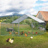 ZNTS 13 x 10 ft Large Metal Chicken Coop, Walk-in Poultry Cage Chicken Hen Run House with Waterproof 12202232