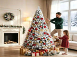 7.5 FT Snow Flocked Artificial Christmas Tree with 1010 Branch Tips, Hinged PVC Xmas Tree Foldable 21440792