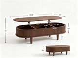 43.5" MidCentury Modern Oval LiftTop Coffee Table, Gas Strut Silent Height Adjustable Table with 3 60031955