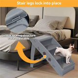Foldable Dog Ramp Stairs Steps -Grey 69996437
