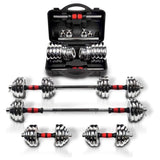 Adjustable Dumbbell Set With 3 in 1 Dumbbell Barbell Metal Connecting Rod, Chromed Weights, 30618876
