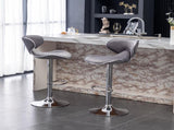 Masaccio Velvet Upholstered Adjustable Swivel Barstool, Set of 2, Gray T2574P164846