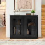 Mid Century Modern Fluted Hollowed Out Sideboard Cabinet with 2 Outlet Holes, Buffet Cabinet with W1801P288511