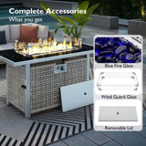 K&K 43" Propane Gas Fire Pit Table, 60000 BTU Rectangular Open Weave Wicker Fire Pit with Glass Wind N707P210158G