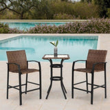 ZNTS 3 Pieces Outdoor Bar Stools Set,Rattan Bar Chairs,with glass table top, Wicker Bar Stools for W640P256895