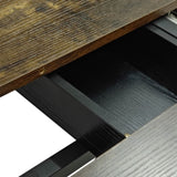 55.11" -70.86"Retro Rectangular Stretch Dining Table, Antique Wood Top And Black Relief Plate, Black W757P147831