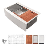 33x22x10"Farmhouse Apron Single Bowl Stainless Steel Kitchen Sink with Workstation W2898P228904