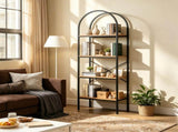 4Tier Arched Freestanding Bookshelf, Industrial Metal Frame Display Storage Rack with AntiTip 96878096