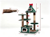 54" Green Christmas Cat Tree with Dual Condos, Jute Scratching Posts, Bell Balls & Anti-Toppling 05214536