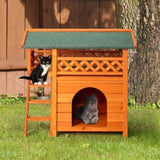 ZNTS 2-Story Wooden Feral Cat House Outdoor Indoor Kitty Houses with Door & Stairs & Weatherproof Roof, 60939221