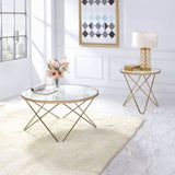 1pc Coffee Table Champagne Finish Frame Round Frosted Glass Top Mid-Century Modern Design Living B2741P332646