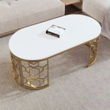 Modern Oval Coffee Table with Cut-Out Pattern Metal Stainless Steel Frame in 47.2" N735P192911K