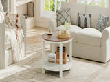 31.5" Round Coffee Table with Storage Shelf, 2-Tier Farmhouse Coffee Table with Rustic Wood Grain W1820P537105