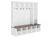 Farmhouse Wooden Hall Tree with 6 Hooks, Walnut Storage Bench with Adjustable Shelves, 4-in-1 90527649