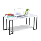 Coffee Table, 2 Layers 1.5cm Thick Marble MDF Rectangle 39.37" L Tabletop Iron Coffee Table , Dining 83238180