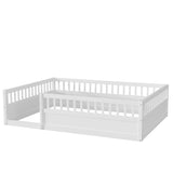 ZNTS Full Floor Bed Frame with Fence, Wood Kids Floor Beds Frame for Bedroom Playroom,White W2593P164750