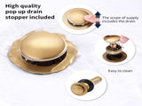 2-Handle 4-Inch Brushed Gold Bathroom Faucet, Bathroom Vanity Sink Faucets with Pop-up Drain and 64388747