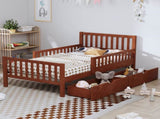 Twin Size Wood Platform Bed with Guardrails on Both Sides and Two Storage Drawers, Walnut N733P172696D
