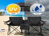 XL Double Folding Fishing Chair with Umbrella, Cooler Bag, Cup Holders - Heavy Duty 480 lbs 91120849