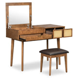 43.3" Classic Wood Makeup Vanity Set with Flip-top Mirror and Stool, Dressing Table with Three 45230271