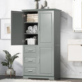 ZNTS Tall and Wide Storage Cabinet with Doors for Bathroom/Office, Three Drawers, Grey WF299285AAG