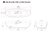 66.9Solid Surface Matte Tub, Solid Surface Soaking Tub, Stone Resin Freestanding Bathtub, Thick 37120229