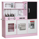Qaba Play Kitchen, Kids Kitchen Playset Pretend Play Toy Kitchen with Play Phone, Chalkboard, Towel 35279382