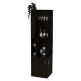 Syrah Corner Bar Cabinet, Eight Bottle Cubbies, Double Door, Two Open Shelves -Black B070P217879