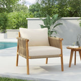 ZNTS 28" Modern Outdoor Woven Lounge Chair with Solid Wood Frame and Comfortable Polyester Cushions, N767P236617T