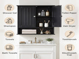 Black painted MDF bathroom wall cabinet with double doors and vertical-groove detailing 97986776