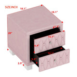 Elegant Velvet Nightstand with 2 Drawers and Crystal Handle, Storage Bedside Table with N733P210398H