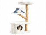 41 Inch Solid Pear Wood Tree Tower Multi-Level Vertical Playground with Plush Top Perch Private 08780326