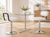 Set of 2 Adjustable Height Bar Stools, White PU Leather Upholstered with Chrome Base & Footrest, W3875P378574