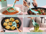11Pcs Silicone Cooking Utensil Set Heat Resist Wooden Handle Silicone Spatula Ladle Spaghetti Server 78150001
