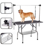 ZNTS NEW HIGH QUALITY FOLDING PET GROOMING TABLE STAINLESS LEGS AND ARMS BLACK RUBBER TOP STORAGE BASKET W112941596