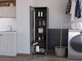 Smokey Oak 3 Broom Hangers Tall Storage Cabinet B062P175168