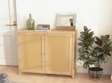 Mid-Century Modern Storage Cabinet with Woven Rattan Doors & Adjustable Shelves - Perfect for Living 09074771