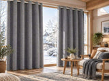 2pcs dark grey 100% blackout curtains with snap-on top, suitable for hanging use. They have 31748757